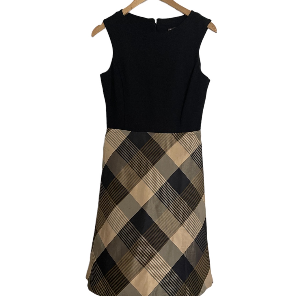 J.Mclaughlin Black Brown Plaid Dress Silk Sz Small